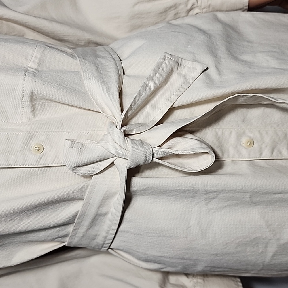 J. Crew long beige shirtdress in stretch denim twill with belt long sleeve Sz 2‎ - Picture 5 of 15